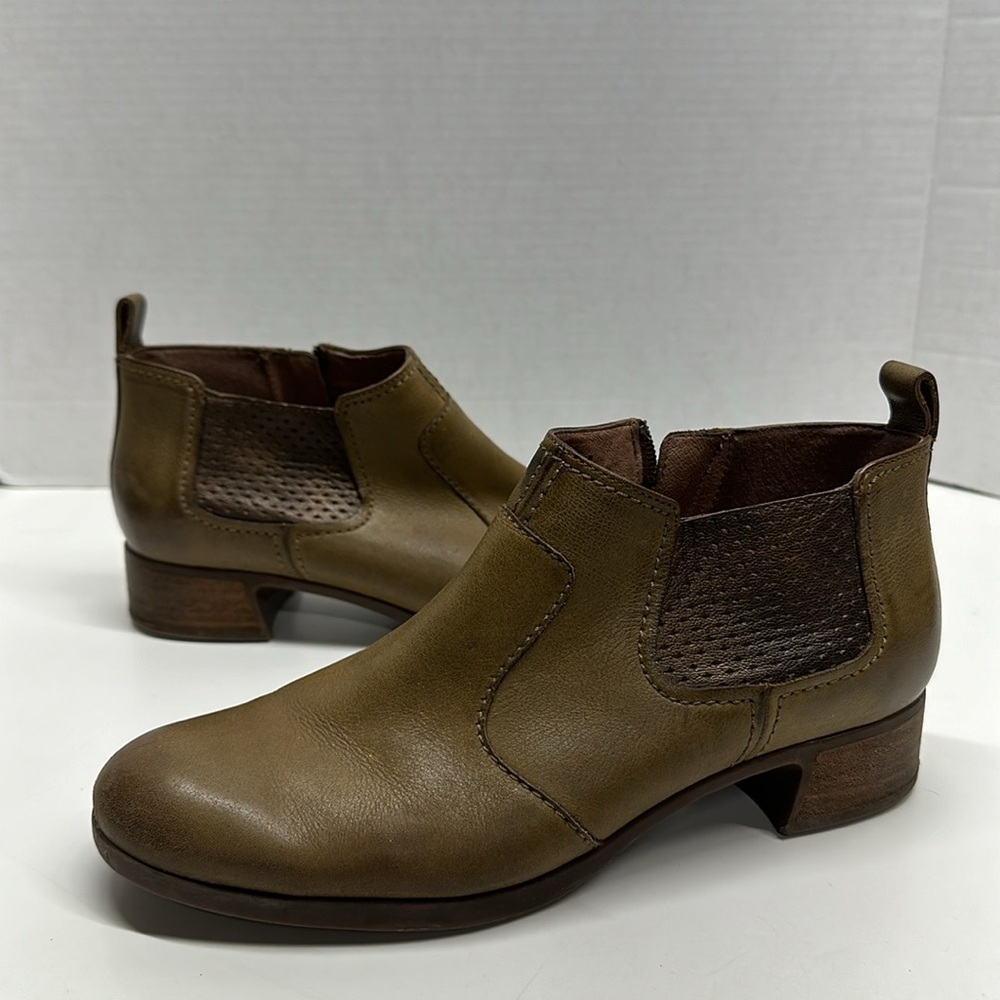Dansko Olive Green Leather Ankle Booties